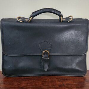 Vintage Classic Black Leather Briefcase Laptop Bag